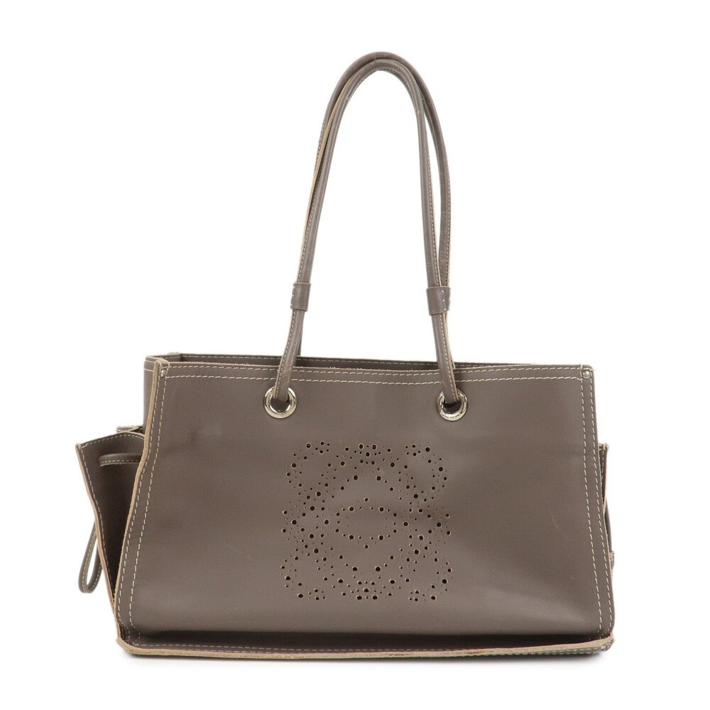 Loewe Anagram Logo Leather Shopper Tote Brown